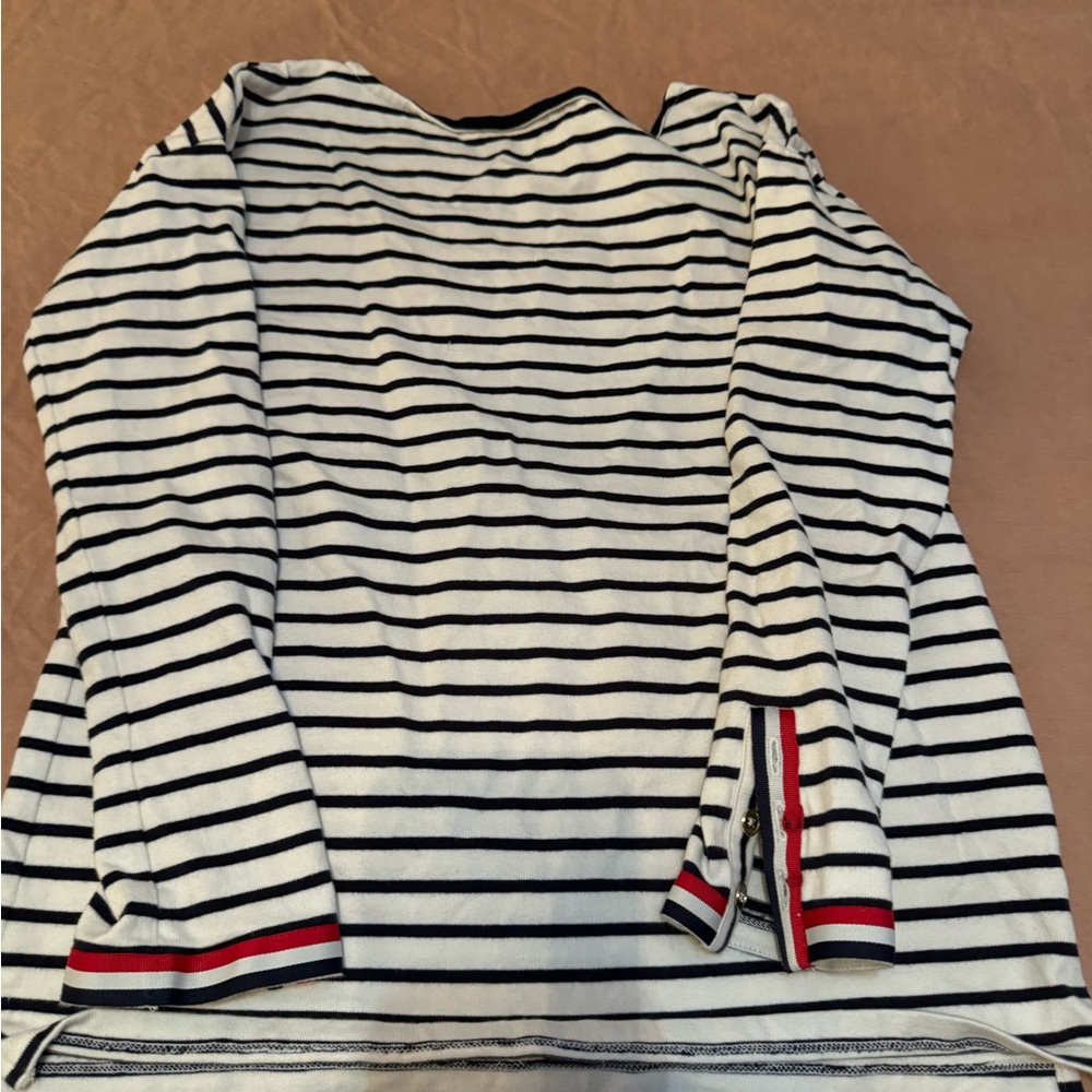 Talbots Navy and White Striped Top with Red Accents
